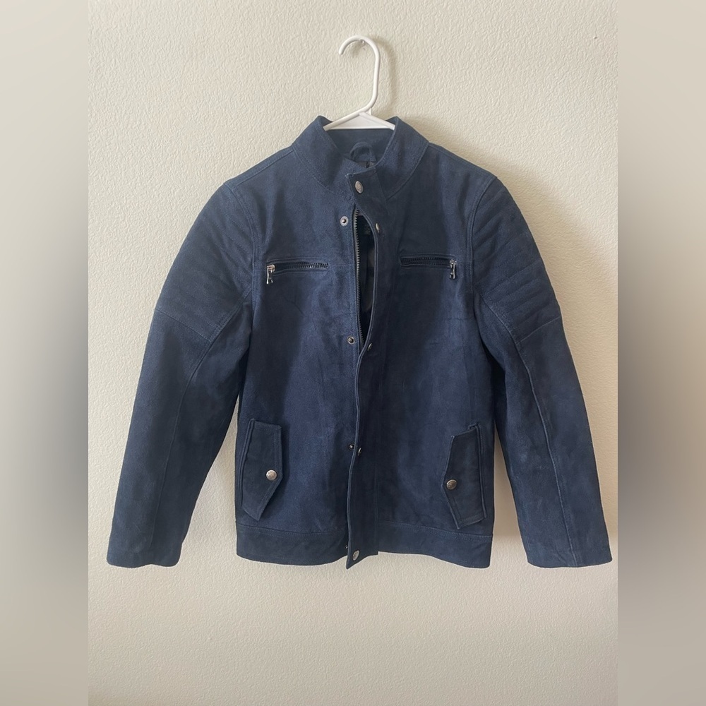 Urban republic dark navy blue genuine leather heavy duty utility jacket